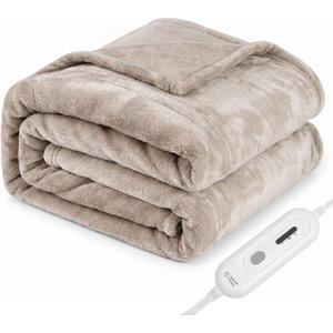 Tefici Electric Heated Blanket Twin,Super Cozy Soft 2Layer Flannel 62" x 84" Heated Twin Size with 3 Heating Levels 8 Hours Auto Off, Machine Washable, ETL and FCC Certified, Home Office Use,Camel