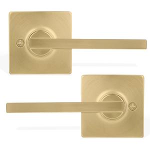 Maven Dummy Door Handles - 2 Pack Heavy Duty Gold Door Handle, Non-Turning Door Handle for Hallway, Closet & French Doors, Single Side, Fits All Standard Doors - Satin Brass