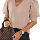 Womens Puff Short Sleeve Sweater Tops 2025 Spring Summer Trendy Casual T Shirts Blouses (Medium)