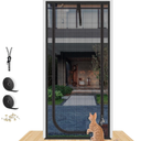 QWR Reinforced Cat Screen Door,Fits Door Opening Size 32''x 80'',Thickened Cat Proof Screen Door with Zipper Closure for Living Room,Kitchen,Bedroom (U-Type,Black)