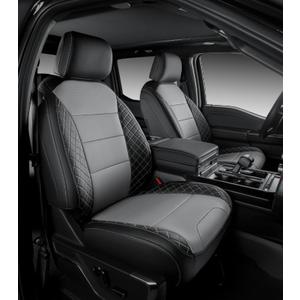 F150 Seat Covers, Custom Fit for Ford 2021-2026 F150 XL XLT STX Super Crew Cab, 2023-2026 F250 F350 F450 XL XLT Crew Cab, Truck Seat Cover Full Set, Leather, Black & Grey