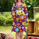 BesserBay Girl's 4 Pcs Halloween 70s Hippie Dress Bell Sleeve Floral Printed Outfit  10 Years (M)