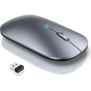 TECKNET Bluetooth Wireless Mouse, BT5.0/3.0 & 2.4GHz Rechargeable Computer Mouse, Silent Mice,4000DPI Portable USB Mice for Laptop, MacBook Pro/Air, iPad (Silver)