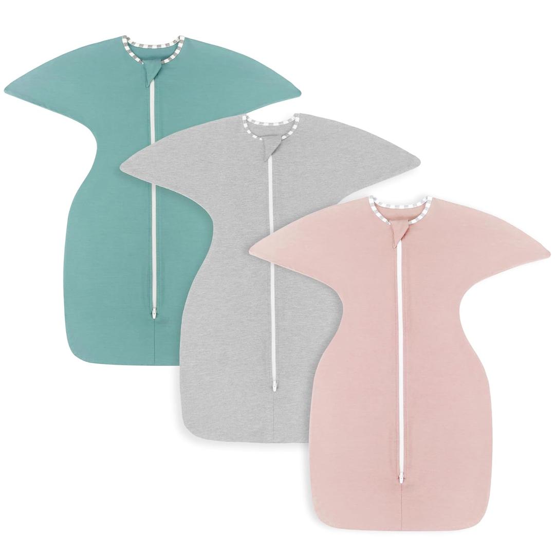 PuppyPaws Baby Sleep Sack 3-Pack Set, Transitional Swaddle, Sleep Sack 3-6 Months, Wearable Blanket Baby with 2-Way Zipper Summer, 95% Rayon derived from Bamboo, 5% Spandex (Green&grey&pink)