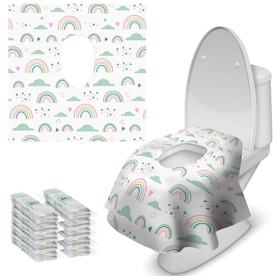 Blissful Diary 20 Pcs Toilet Seat Covers Disposable for Toddlers & Adults, Extra Large Waterproof, Portable Package for Travel, Kids Potty Training (Rainbow)