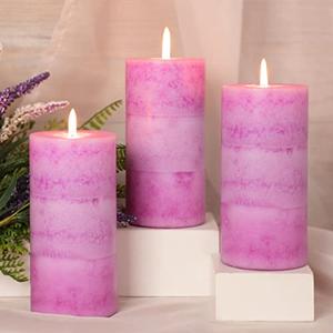 FLAVCHARMLarge Candles Lavender Scented 3 Pack Pillar Votive Candles Pink Decorative Clean Burning Candles Birthday Candles Gifts for Her Wedding Party Decor Mothers Day Gifts Set