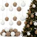 24 Pcs 2" 2.4" 2.8" Christmas Ball Ornaments Boho Farmhouse Hanging Jute Rope Gift Balls Rustic Vintage Burlap Neutral Christmas Tree Decorations for Home Decoration Holiday Party Supplies