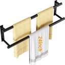 Double Towel Bar, 24Inch Towel Rack for Bathroom,Towel Holder Wall Mounted, Stainless Steel Double Bath Towel Bar, Double Towel Rod Towel Rail Hanger for Wall, Kitchen, Matte Black