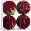 Large Velvet Christmas Ornaments, 5.9" Burgundy Velvet Christmas Ornaments Balls 4 pcs Decorative Baubles for Christmas Tree, Big Red Xmas Balls for Holiday Yard Home Party Xmas Decoration