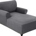 FantasDecor Chaise Lounge Cover Stretch Chair Lattice Slipcover with Armrests for Living Room Bedroom Double Arm Soft Jacquard Fabric Machine Washable, Grey