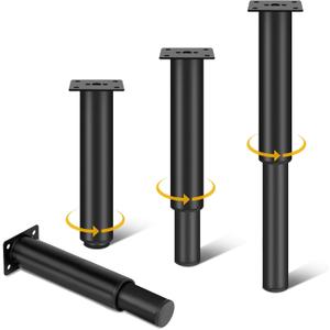 4 Piece Adjustable Height Slat Center Support Legs, Metal Furniture Legs, Perfect for Bed, Sofa, Dresser, Chair, and Coffee Table etc., Replacement Legs(9.84-16.53 Inches)