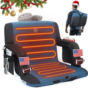 TOURIT Heated Stadium Bleacher Seats with Back Support and Cushion24Wide 3 Level Heating&6 Reclining Position Bleacher Seat ChairDual-Zone Heated Stadium Seats for Outdoor Sports (Classic Blue)