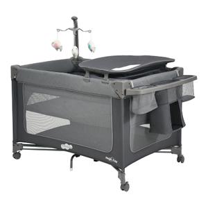 Pamo Babe 1-Second Setup 3-in-1 Playard for Babies - Heavy-Duty Steel Frame for Safe Sleep Space, Portable Crib with Zip Door & Changing Table, Locking Wheels, Breathable Mesh (Dark Grey)