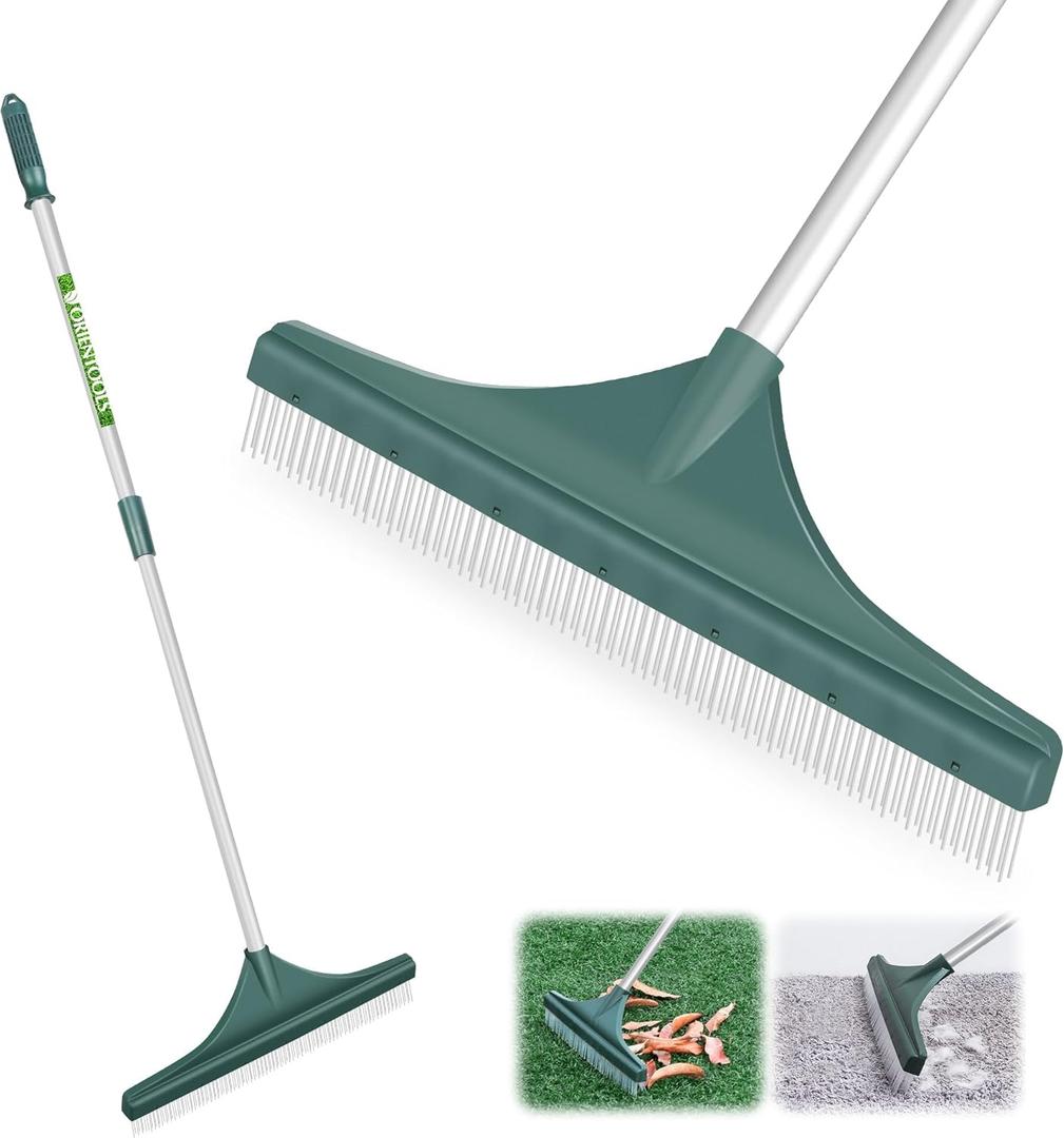 ORIENTOOLS Artificial Turf Rake, Artificial Grass Rake with Adjustable Steel Handle from 32 to 52 inches, Lawn Brush for Astroturf, Carpet Pet Hair, Grass Leaves and Debris
