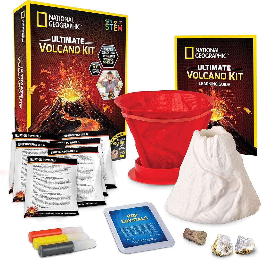 National Geographic Ultimate Volcano Kit  Erupting Volcano Science Kit for Kids, 3X More Eruptions, Pop Crystals Create Exciting Sounds, STEM Science & Educational Toys (Amazon Exclusive) (One Size)