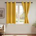 JIUZHEN Blackout Curtains with Tiebacks - Thermal Insulated, Light Blocking and Noise Reducing Grommet Curtain Drapes for Bedroom and Living Room, Set of 2 Panels, Yellow, 42 x 45 Inch Length
