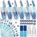 Vesici 124 Pcs Christmas Plastic Cups Bulk with Lids Straws Stickers Raffia Snowman Santa Claus Plastic Cups Xmas Disposable Clear Mugs Party Favor Holiday Birthday Wedding Party Supplies,24 Sets,Blue
