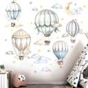 Baby Balloon Wall Stickers for Nursery: Kids Boys Girls Bedroom Wall Decals - Hot Air Balloon Stars Cloud