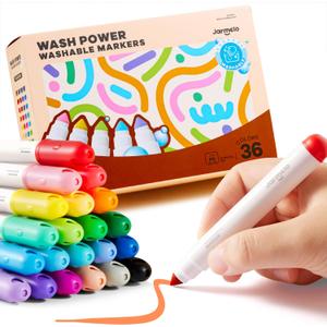 Jar Melo Washable Markers for Kids Toddlers, Coloring Supplies, 36 Colors | Ultra Washable, Non-Toxic, Water Based, Vibrant Color, Thick Barrel, Preschool Gift