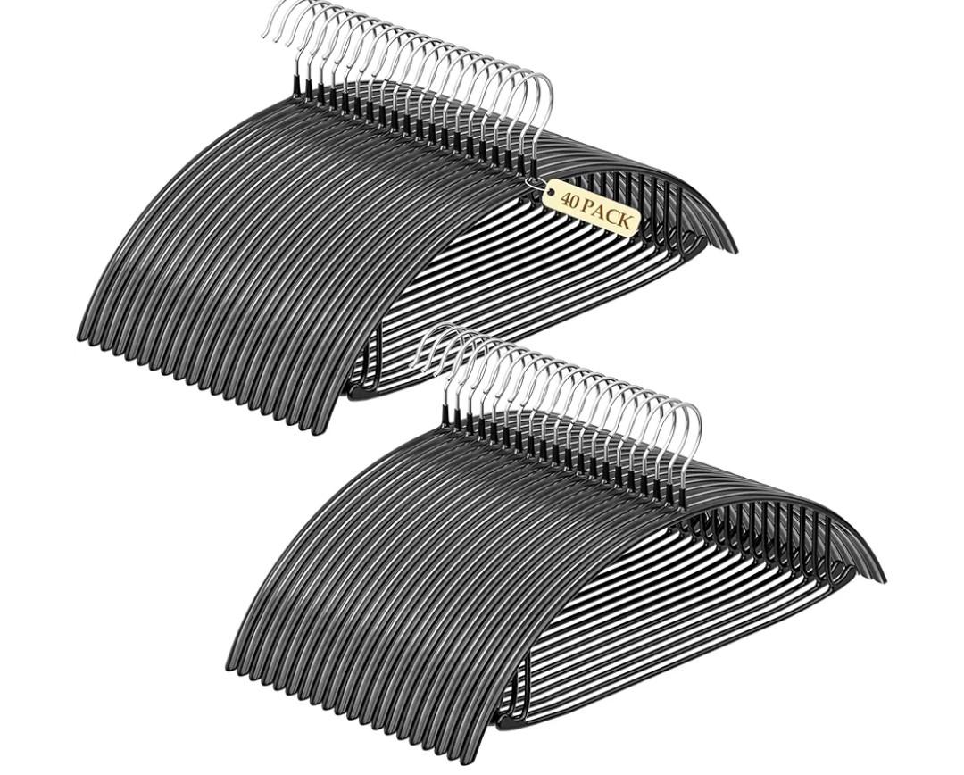 Non-Slip PVC Coating Metal Coat Hangers 40 Pack, Heavy Duty Clothes Hangers, No Shoulder Bumps, Space Saving Hangers for Sweaters, Suits, Shirts, Skirt, Jackets, Black