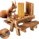 Squirrel Feeder for Outside Funny, Carbonized Wood Squirrel Picnic Table Feeder with Corn Cob Holder & Peanut Tray, Durable Picnic Table for Squirrel and Chipmunk, New Premium Gift (Brown)