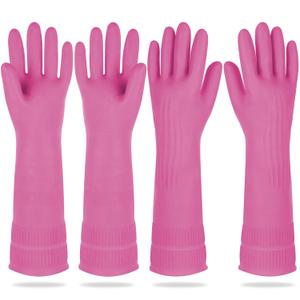 Mamison 2 Pairs Reusable Waterproof Household Dishwashing Cleaning Rubber Gloves, Non-Slip Kitchen Glove (Pink, Large (Pack of 2))