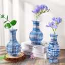 3 Pcs Blue and White Paper Honeycomb Vase, Foldable Decorative Vase with Magnetic Closure, Chinoiserie Dcor Vase, Reusable Table Centerpiece for Wedding, Baby Shower, Home Decor