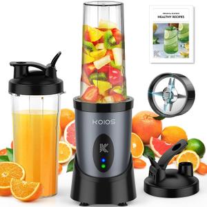 KOIOS Smoothie Blender, 900W Personal Blender for Shakes and Smoothies for Kitchen with 2 No-BPA 22oz Portable Cups, Single Serve Smoothies Maker Mixer for Juices, Nutritious Recipe (Grey Blue) (Grey Blue)