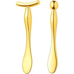 2 Pcs Metal Eye Cream Applicator Face Roller Massager Tool,Eye Massage Wand Stick Girls Women Facial Massager for Reducing Puffiness Wrinkle (Gold)