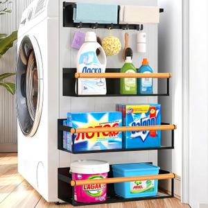 POLRAI 4 Pack Magnetic Shelves for Washing Machine Magnetic Shelf for Fridge Powerful Magnetic Shelves and Magnetic Hook for Laundry Room Kitchen Bathroom Organization