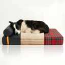 Orthopedic Dog Bed with 3 Interchangeable Covers (Leather, Plush, Plaid) 4.4" Thick Waterproof Memory Foam Pet Mattress for Medium to Large Dogs up to 70lbs 4-Season Washable Bundle