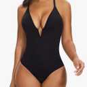 Women's Deep V Neck Bodysuit Double Lined Plunge Tummy Control Shapewear Thong Body Suits Cami Black XL