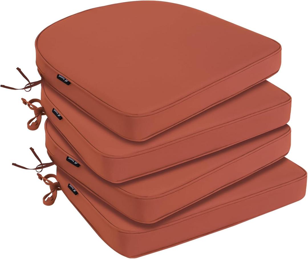 Favoyard Outdoor Chair Cushions 17"x16"x2" Set of 4 Waterproof Seat Cushion for Patio Furniture with 3-Year Fade Resistant Removable Cover Attach Straps Hidden Zipper Round Corner for Yard Garden (Spice)