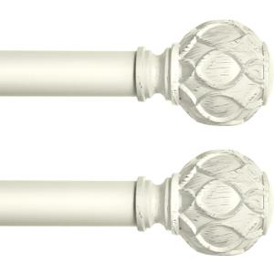 TANGWIN White Farmhouse Curtain Rods for Windows:Heavy Duty Adjustable Curtain Rod for Bedroom Living Room,Boho Decorative Rustic Drapery Pole with Vintage Coastal Finials,Antique White 2 Pack 36-88"