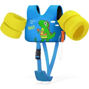 HeySplash Toddler Swim Vest, Toddler Floaties Fit 13-30 Lbs, Puddle Kids Jumper with Adjustable Strap, Pool Float Jacket Arm Floaties Baby Floatie Water Wing, Pool Sea Swimming Aid (E-6-15kg Dinosaurs)