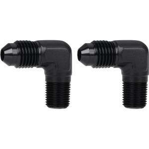 3AN Male Flare to 1/8 NPT Pipe Male 90 Degree Elbow Fitting Adapter Union Aluminum Black, Pack of 2