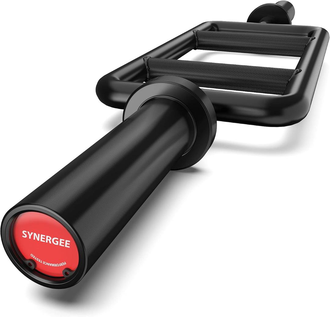 Synergee Tricep Bar 25 lbs for Maximum Gains & Comfort for Extensions, Curls, & Pressing Workouts. Red, Black, Chrome