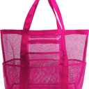 Mesh Beach Bag-Large Tote Bag for Family,Tote Bag with Zipper Pocket for Pool,Toys & Vacation Essentials, Rose Red