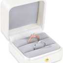 Ring Box Wedding Engagement Box White, Square Leather Velvet Jewelry Ring Bearer Box, Premium Gorgeous Vintage Double Slots Ring Box for Proposal, Ceremony, Anniversary, Gift