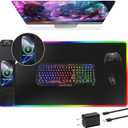 Mouse Pad with Wireless Charging, RGB Gaming Mousepad, Large Desk Mat with Ultra-Smooth Surface, Non-Slip Mouse Mat, Waterproof Computer Keyboard Pad with 18W QC Power Adapter, 800x400x4MM, Black
