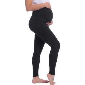 Joyaria Womens Cotton Maternity Leggings Pants Over The Belly Pregnancy Active Wear Workout Yoga Tights Pants S-XXL (Black), XL