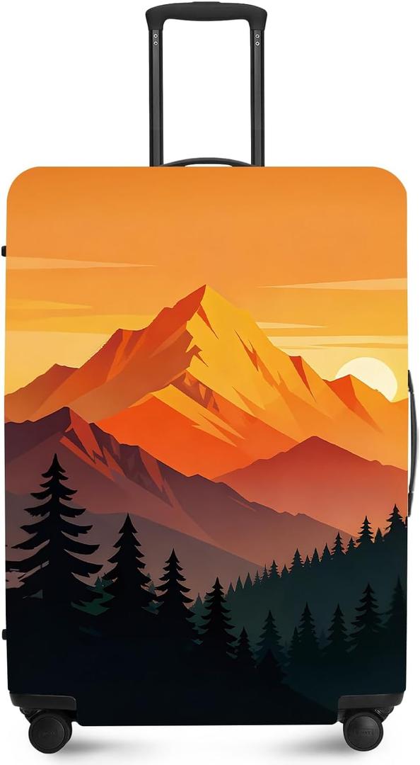 Retro Mountain Landscape Sunset Travel Luggage Cover -Stretchable Airplane Suitcase Protector Sleeve, Universal Washable Fit for 20-37 Inch Checked Baggage, Water Resistant Durable Luggage Protector