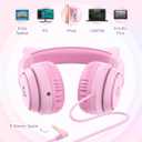 iClever Kids Headphones with Cat Ear Led Light Up, Safe Volume Limite, FunShare, Foldable, Over-Ear Headphones for Kids for School/iPad/Tablet/Travel, Meow Donut-Pink