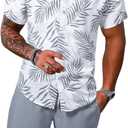 WDIRARA Men's Hawaiian Matching Set Summer Beach 2 Piece Outfits Tropical print Shirts and Shorts (XX-Large, Light Grey)