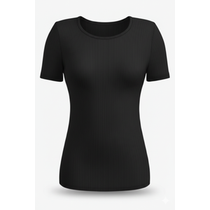 Ficerd 1 Pack Women's Ribbed T-Shirts, Cotton Short Sleeve Basic Tees Crewneck Fitted Tops Casual Shirts 2025 Summer Trendy (Black Shirt Only) Size Large