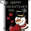 DLZDN Happy Valentines Day Snowman Love Heart Garden Flag 1218 Inch Double Side Vertical Burlap Farmhouse Yard Sign Holiday Outdoor Decoration