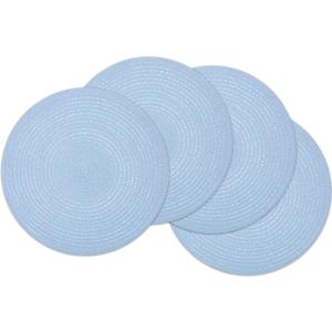 SHACOS Round Braided Placemats Set of 4 Washable 15 inch Round Non Slip Table Place Mats for Dining Tables (Light Blue, 4)