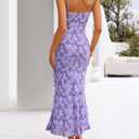 ZESICA Women's Summer Floral Sleeveless Bodycon Dress 2026 Square Neck Ruched Wedding Guest Party Maxi Dresses, Purple, Medium