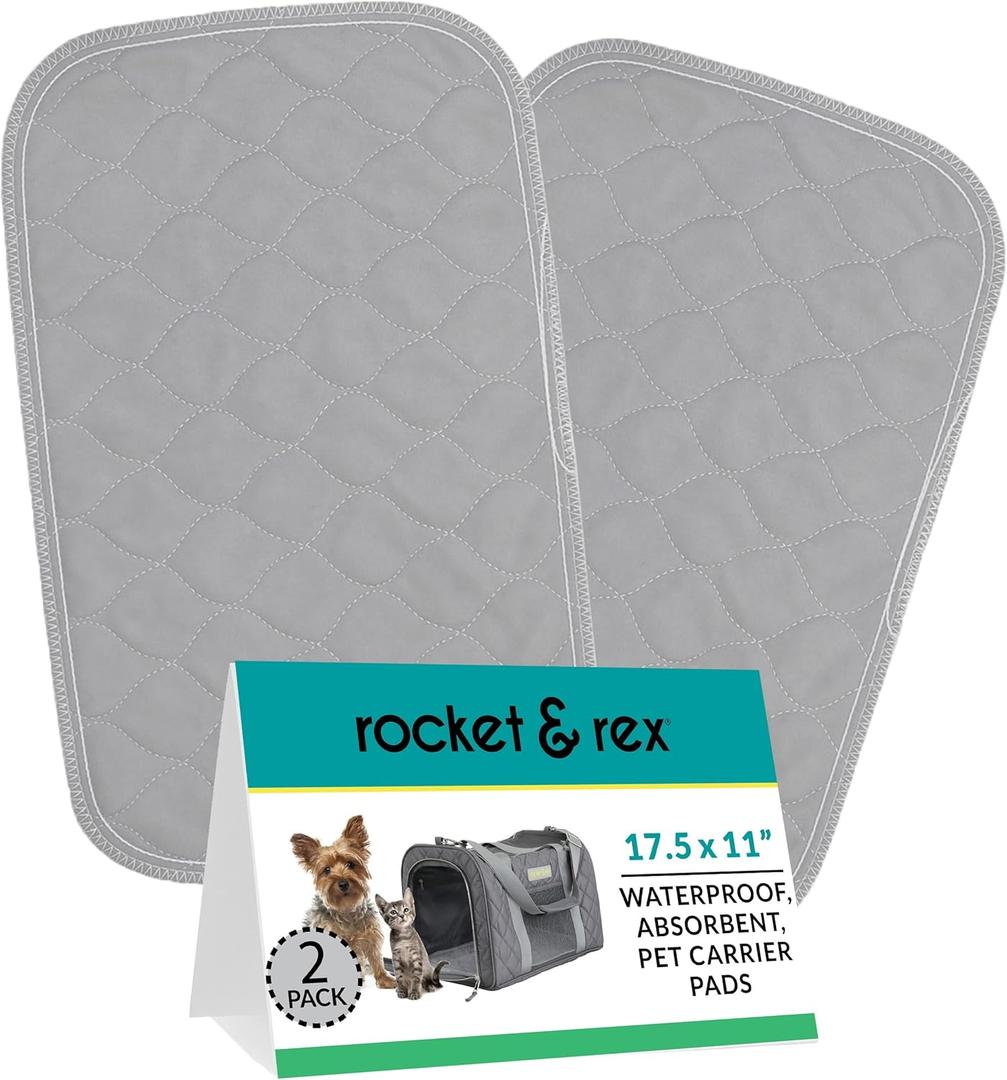 rocket & rex Premium Washable Pet Carrier Pads, Reusable, Waterproof & Absorbent, Dog and Cat Pads for Lining Travel Carriers, Litter Boxes, Pet Crates & More, 17.5" x 11" (Pack of 2) (2-Pack)