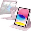 Wenlaty for iPad (A16) 11th Generation Case 11 Inch 2025, for iPad 10th Generation Case 10.9 Inch 2022 with Pencil Holder, 360° Rotating Protective Stand Cover, Detachable Magnetic Clear Back, Pink